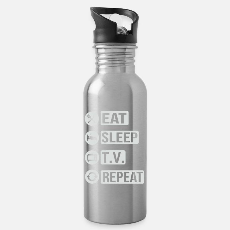 Télévision Television Eat Sleep Repeat Cadeau - Gourde avec paille intégrée - argent clair