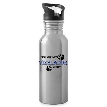 Der mit dem Vizslador geht - Trinkflasche mit integriertem Trinkhalm - Lightsilver - Rechts
