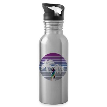 synth wave babe 80s miami style palms - Water bottle with straw - silver - Right