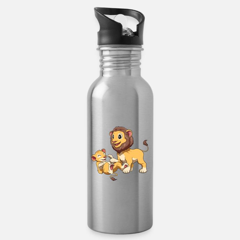 Großer Bruder Löwe - Trinkflasche mit integriertem Trinkhalm - Lightsilver