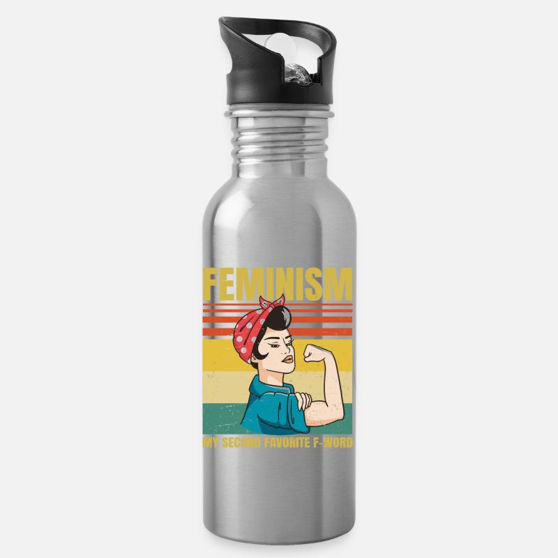 Feminism Is My Second Favorite F Word Funny - Trinkflasche mit integriertem Trinkhalm - Lightsilver