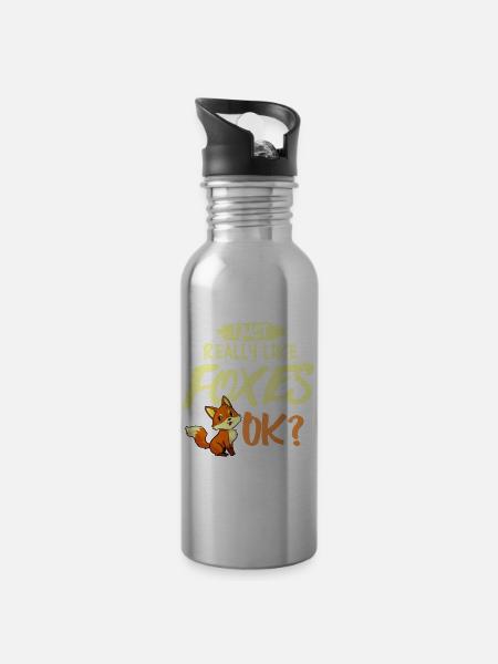 Fox red fox funny wild dog foxes - Water bottle with straw - silver