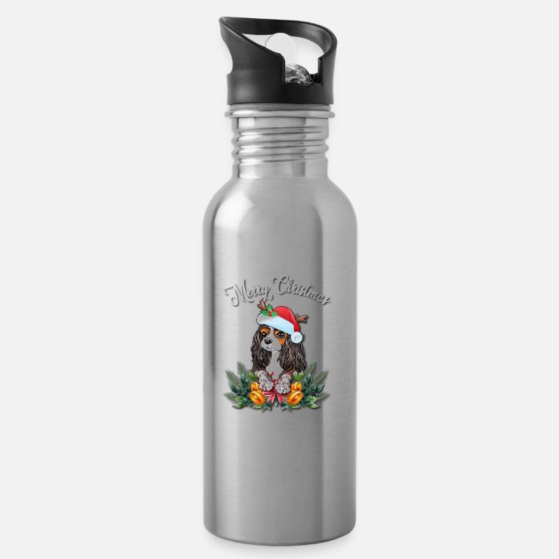 Cavalier King Charles Spaniel - Trinkflasche mit integriertem Trinkhalm - Lightsilver