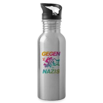 Gegen Nazis, Gegen Rechts Faust. FCK NZS - Trinkflasche mit integriertem Trinkhalm - Lightsilver - Rechts
