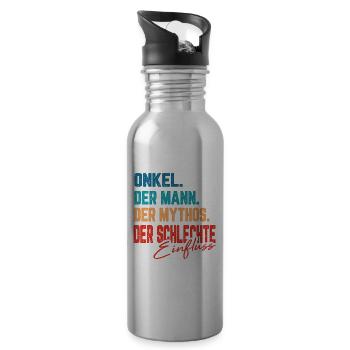 Onkel Bester Schlechter Einfluss Pate Geschenk - Trinkflasche mit integriertem Trinkhalm - Lightsilver - Rechts