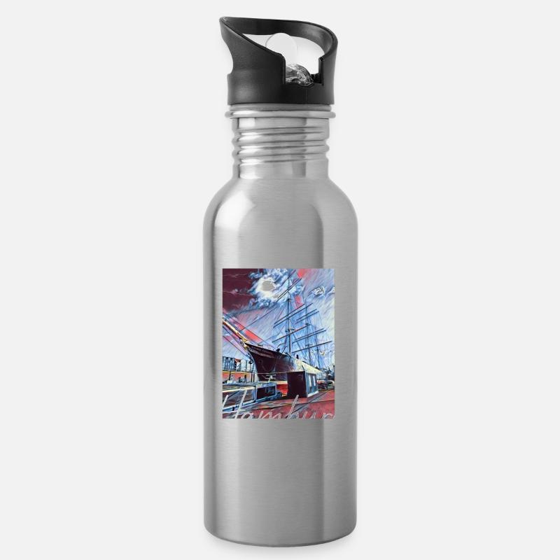 Hamburg tolles Design Rickmer Rickmers - Trinkflasche mit integriertem Trinkhalm - Lightsilver