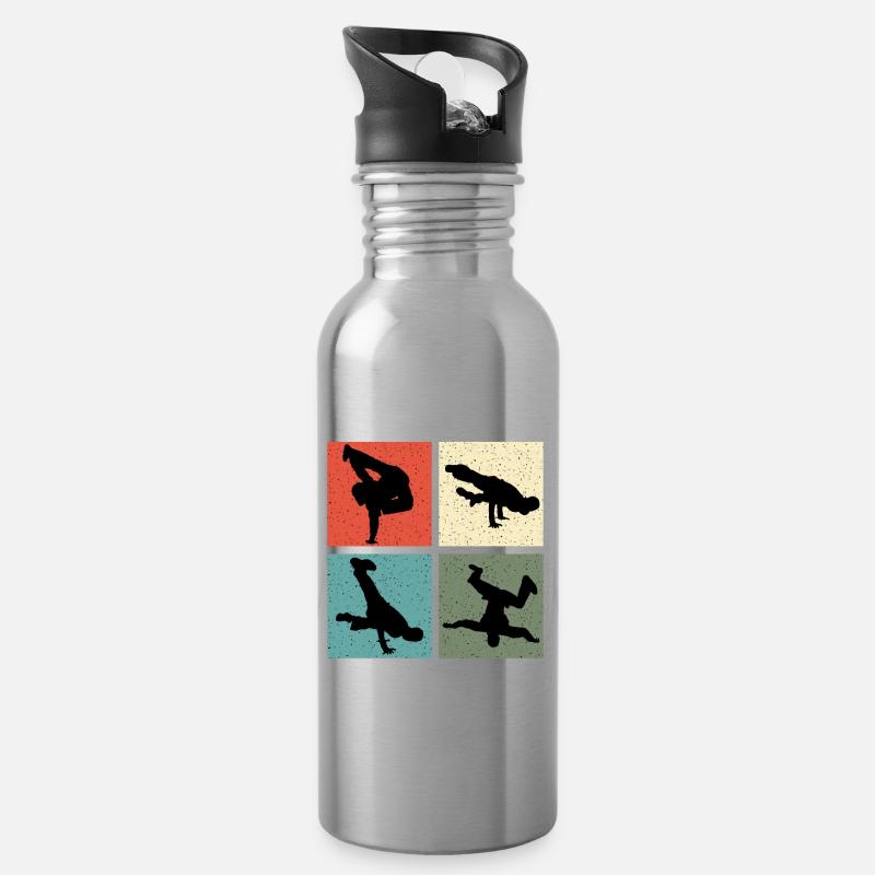 Vintage Breakdancer - Trinkflasche mit integriertem Trinkhalm - Lightsilver