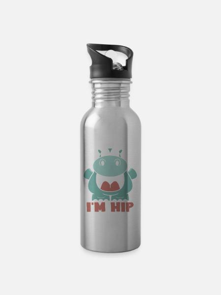 Nilpferd Niedliches Nilpferd - Trinkflasche mit integriertem Trinkhalm - Lightsilver