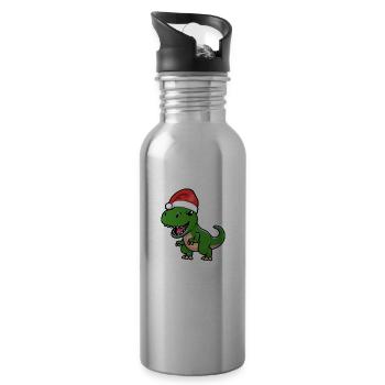 TREXXMAS Christmas Christmas Dinosaur T-Rex - Water bottle with straw - silver - Right