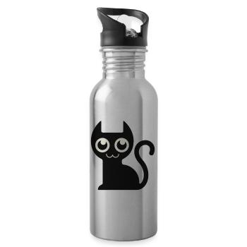 Cat Funny Design Cat Cats Paw Gift - Water bottle with straw - silver - Right