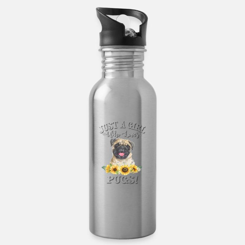 Mops - Trinkflasche mit integriertem Trinkhalm - Lightsilver