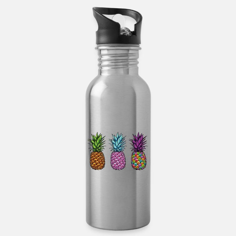 Ananas - Gourde avec paille intégrée - argent clair