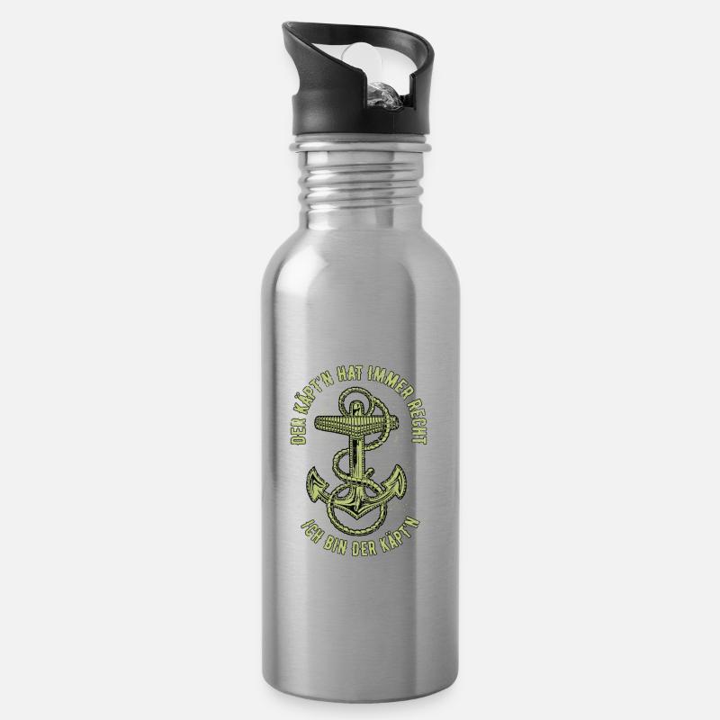 Der Käpt'n hat immer Recht - Ich bin der Käpt'n - Trinkflasche mit integriertem Trinkhalm - Lightsilver
