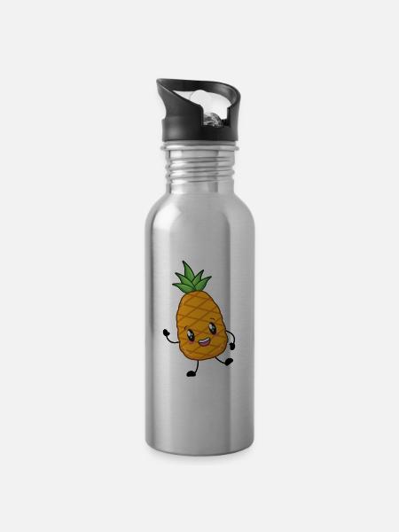 ananas - Gourde avec paille intégrée - argent clair