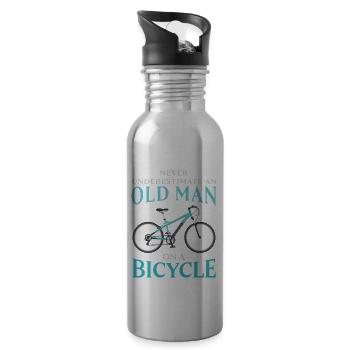 Old Man Bicycle Funny Cycling Cycle Gift - Water bottle with straw - silver - Right