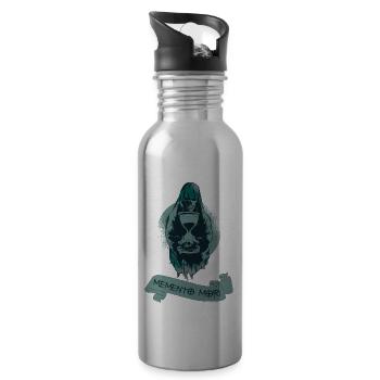 „Memento Mori” ,Skull, Death, Remember - Water bottle with straw - silver - Right
