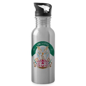 Lotus Owl Garden Gift - Water bottle with straw - silver - Right