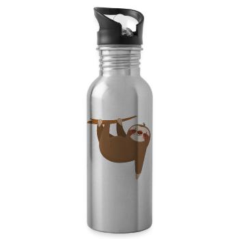 Chilled Sloth - Bouldering and Climbing Gift - Water bottle with straw - silver - Right
