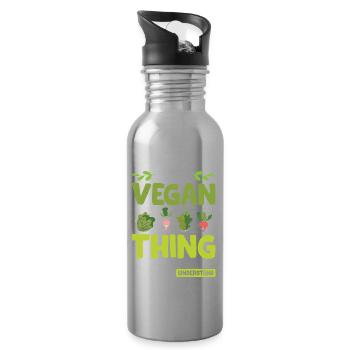 Vegan Veganer - Trinkflasche mit integriertem Trinkhalm - Lightsilver - Rechts
