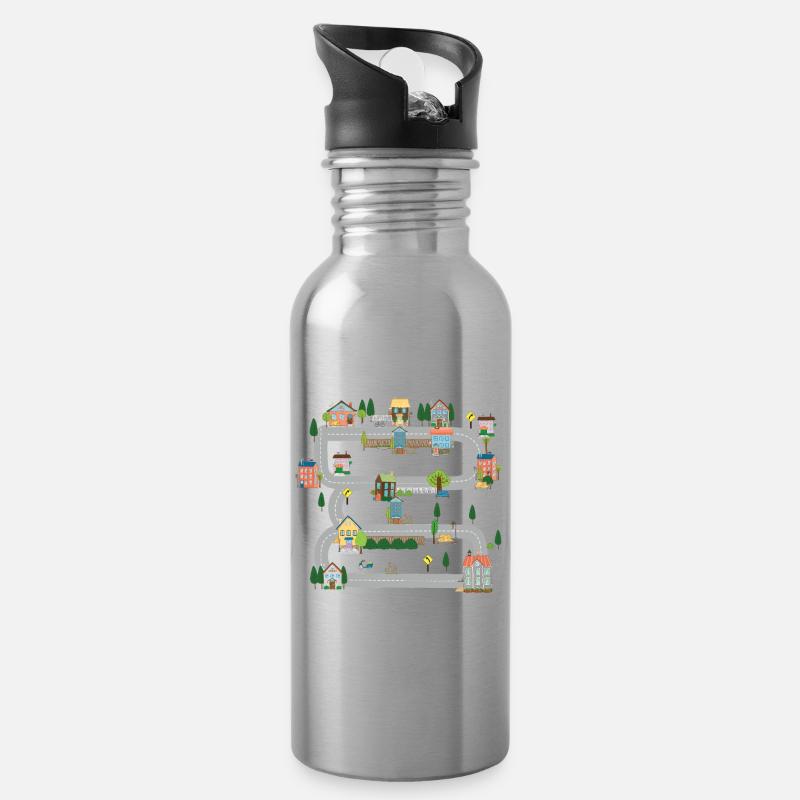 Spielmatte Auto Kinder Spielteppich auf Rückseite - Trinkflasche mit integriertem Trinkhalm - Lightsilver