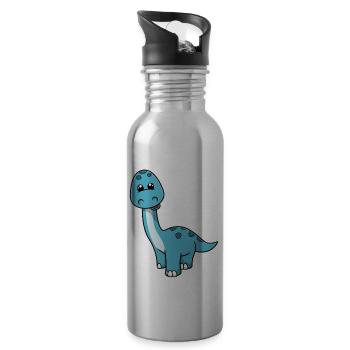 Netter Kleiner Lächelnder Dinosaurier - Trinkflasche mit integriertem Trinkhalm - Lightsilver - Rechts
