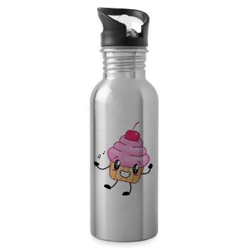 Cupcake muffin cartoon music character - Water bottle with straw - silver - Right