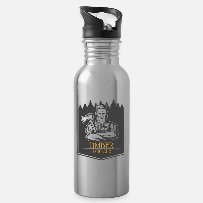 Holzfäller - Trinkflasche mit integriertem Trinkhalm - Lightsilver