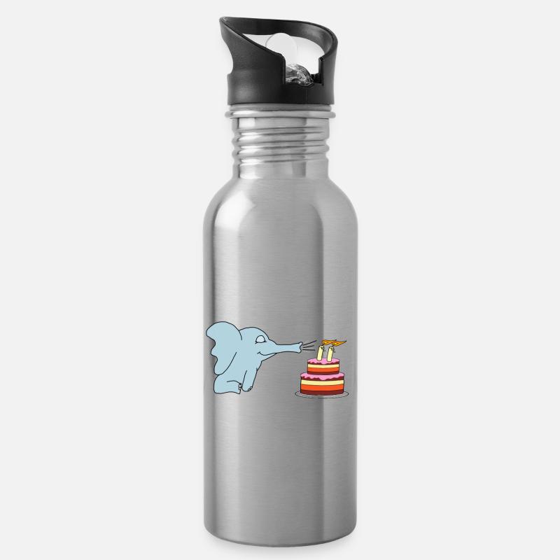 2. Geburtstag Elefantenkind - Trinkflasche mit integriertem Trinkhalm - Lightsilver