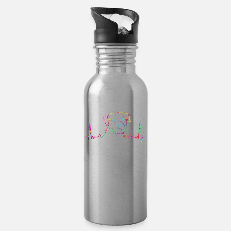 Bunter Border Terrier EKG Geschenk - Trinkflasche mit integriertem Trinkhalm - Lightsilver