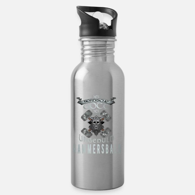 Wikinger Nordische Gott der Ungeduld Hammersbald - Trinkflasche mit integriertem Trinkhalm - Lightsilver