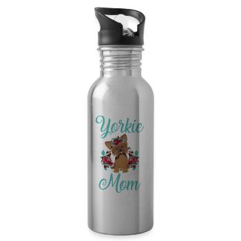 Yorkie Mummy owner Yorkshire Terrier poodle - Water bottle with straw - silver - Right