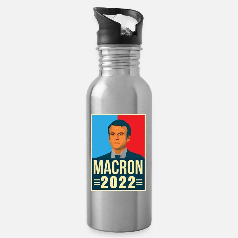 Emmanuel Macron Président de la république 2022 - Gourde avec paille intégrée - argent clair