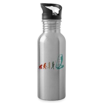 Windsurfer Retro Surfer Windsurfen Evolution - Trinkflasche mit integriertem Trinkhalm - Lightsilver - Rechts