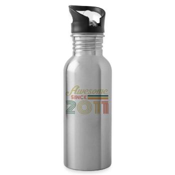 Vintage 2011 11e anniversaire cadeau vintage rétro - Gourde avec paille intégrée - argent clair - Droite