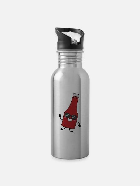 Ketchup - Trinkflasche mit integriertem Trinkhalm - Lightsilver