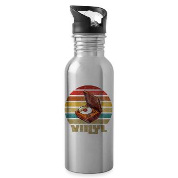 Vinyl Vintage Retro Musik Box Schallplatte Platte - Trinkflasche mit integriertem Trinkhalm - Lightsilver - Rechts