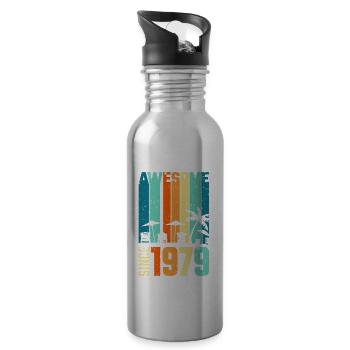 Vintage 1979 79 Geburtstag Retro Jahrgang Geschenk - Trinkflasche mit integriertem Trinkhalm - Lightsilver - Rechts
