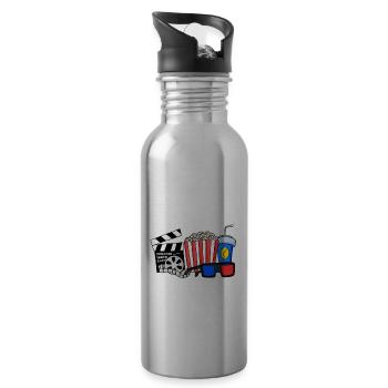 Movie cinema saying television gift popcorn - Water bottle with straw - silver - Right