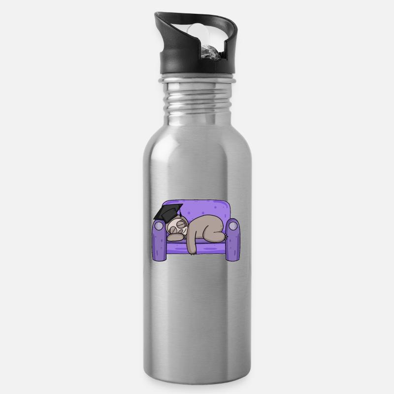 Faultier Student lustig - Trinkflasche mit integriertem Trinkhalm - Lightsilver