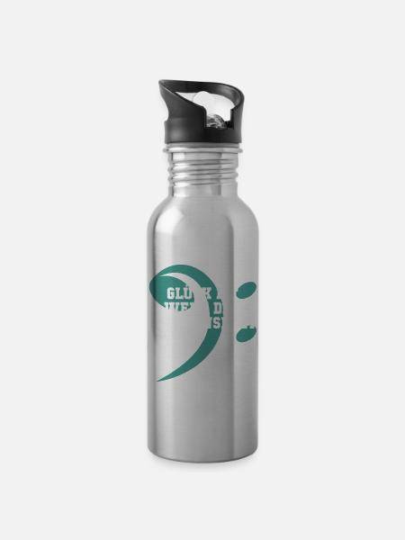 Glück und Bass - Trinkflasche mit integriertem Trinkhalm - Lightsilver
