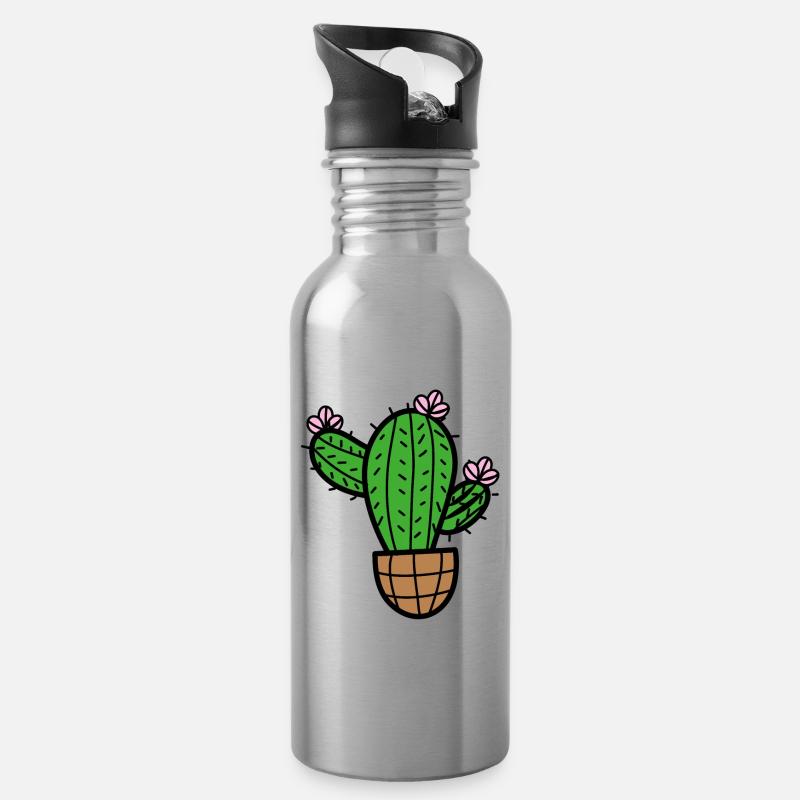 Cactus - Gourde avec paille intégrée - argent clair