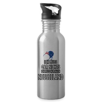Ich muss gar nichts ich muss nur nach Neuseeland - Trinkflasche mit integriertem Trinkhalm - Lightsilver - Rechts