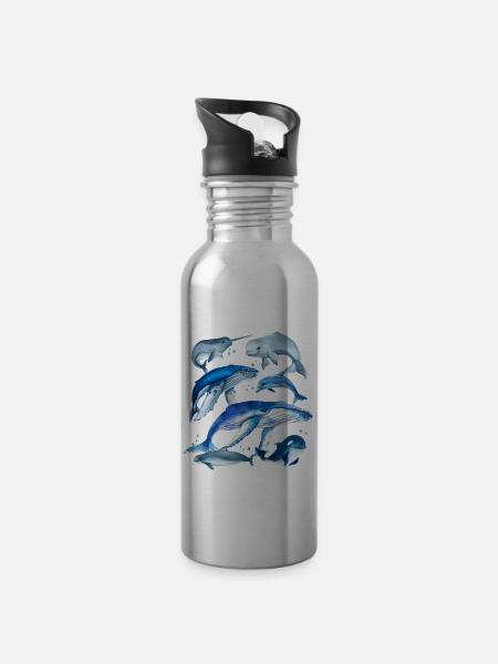 Walarten Verschiedene Wale Blauwal Orca Narwal Bel - Trinkflasche mit integriertem Trinkhalm - Lightsilver