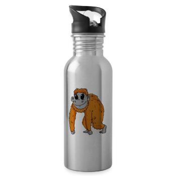 Orang Utan Affe - Trinkflasche mit integriertem Trinkhalm - Lightsilver - Rechts