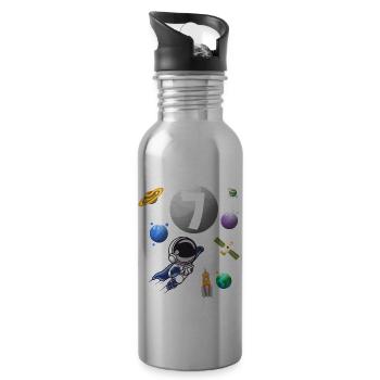 7th Birthday 7 Years Astronaut Space Space - Water bottle with straw - silver - Right