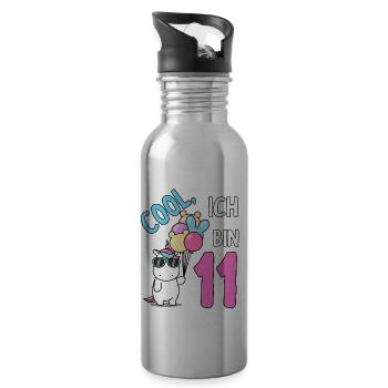 11. Geburtstag 11 Jahre Cooles Einhorn - Trinkflasche mit integriertem Trinkhalm - Lightsilver - Rechts