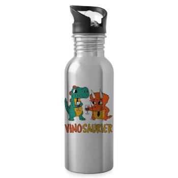 Vinosaur - Funny Vino Dinosaur - Vino Dino - - Water bottle with straw - silver - Right