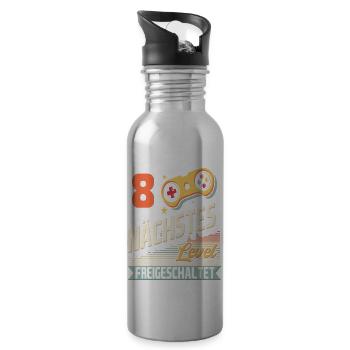 Achter Geburtstag Junge 8 Jahre alt Achtjähriger - Trinkflasche mit integriertem Trinkhalm - Lightsilver - Rechts