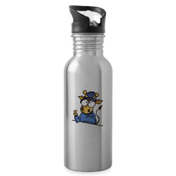 Giraffe with Cap Peace - Water bottle with straw - silver - Right