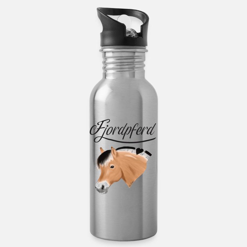 Fjordpferd Portrait - Trinkflasche mit integriertem Trinkhalm - Lightsilver